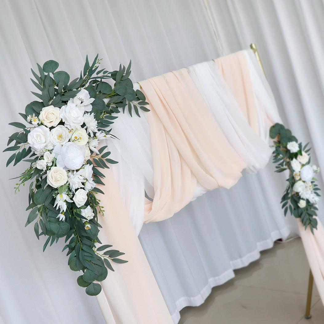 Bohemian White Rose Wedding Arch Hanging Corner Floral Decor