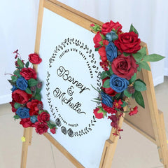 Wedding Arch Flower Imitation Wine Red Royal Blue Corner Flower Rose Welcome Sign Wedding Party