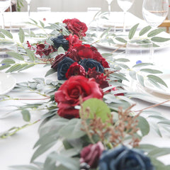 Outdoor Wedding Simulation Wine Red Sapphire Blue Rose Table Flower Vine Decoration