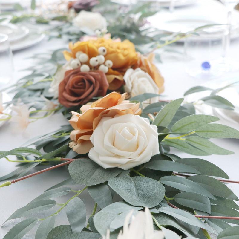 Simulated Rose Strip Dirty Orange Table Flower Vine Wedding Decoration Background