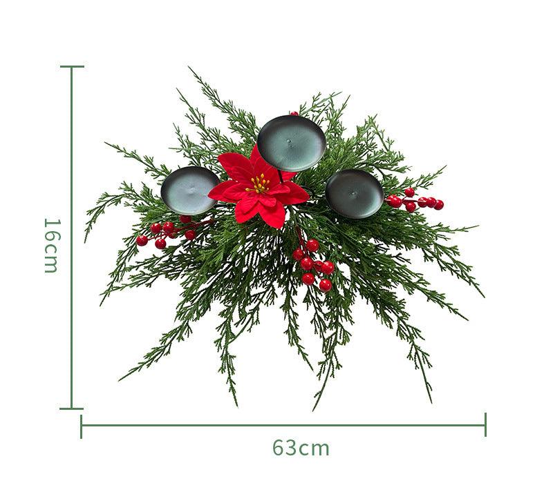 Simulation pine needle candlestick Christmas candle decorations holiday atmosphere scene decoration props ornaments