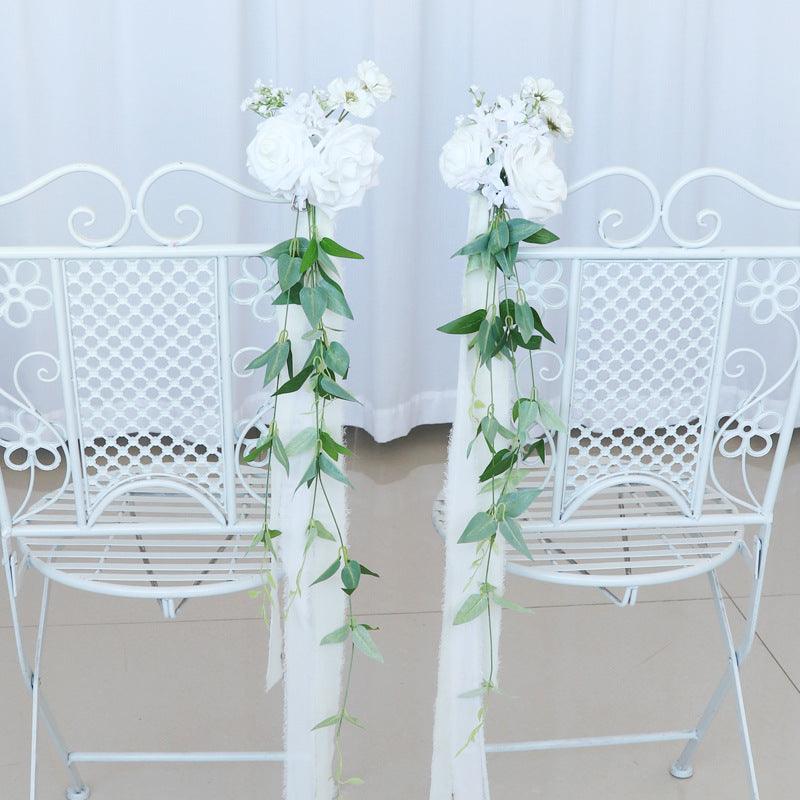 Simulated white and green rattan chair back flower wedding chair back flower decoration