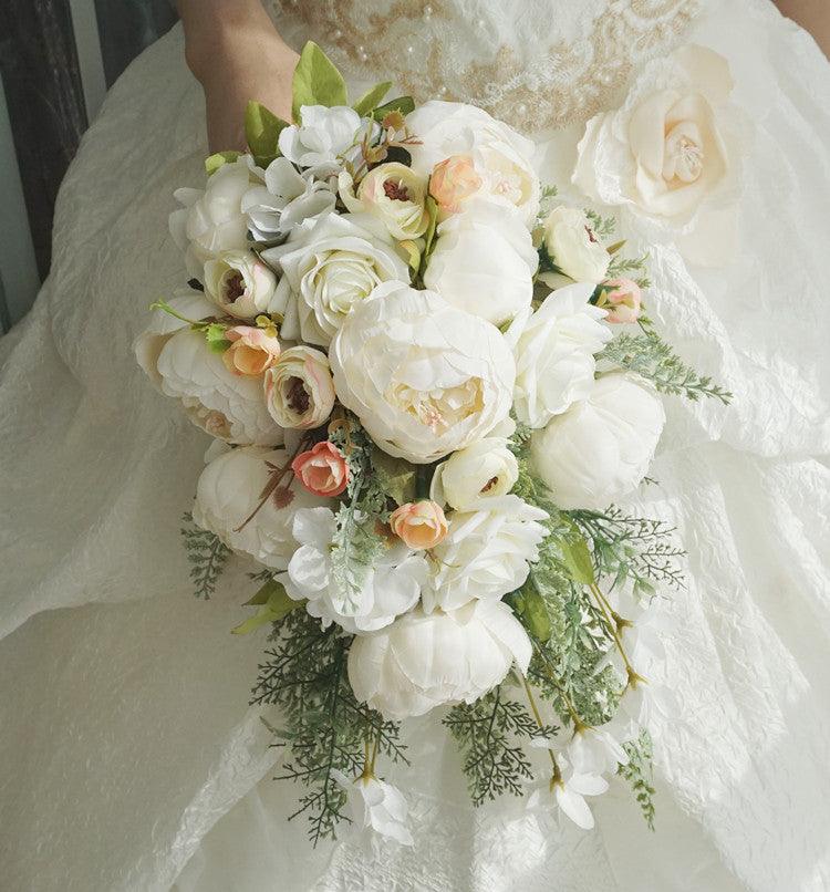 New Bride's peony rose drooping bouquet