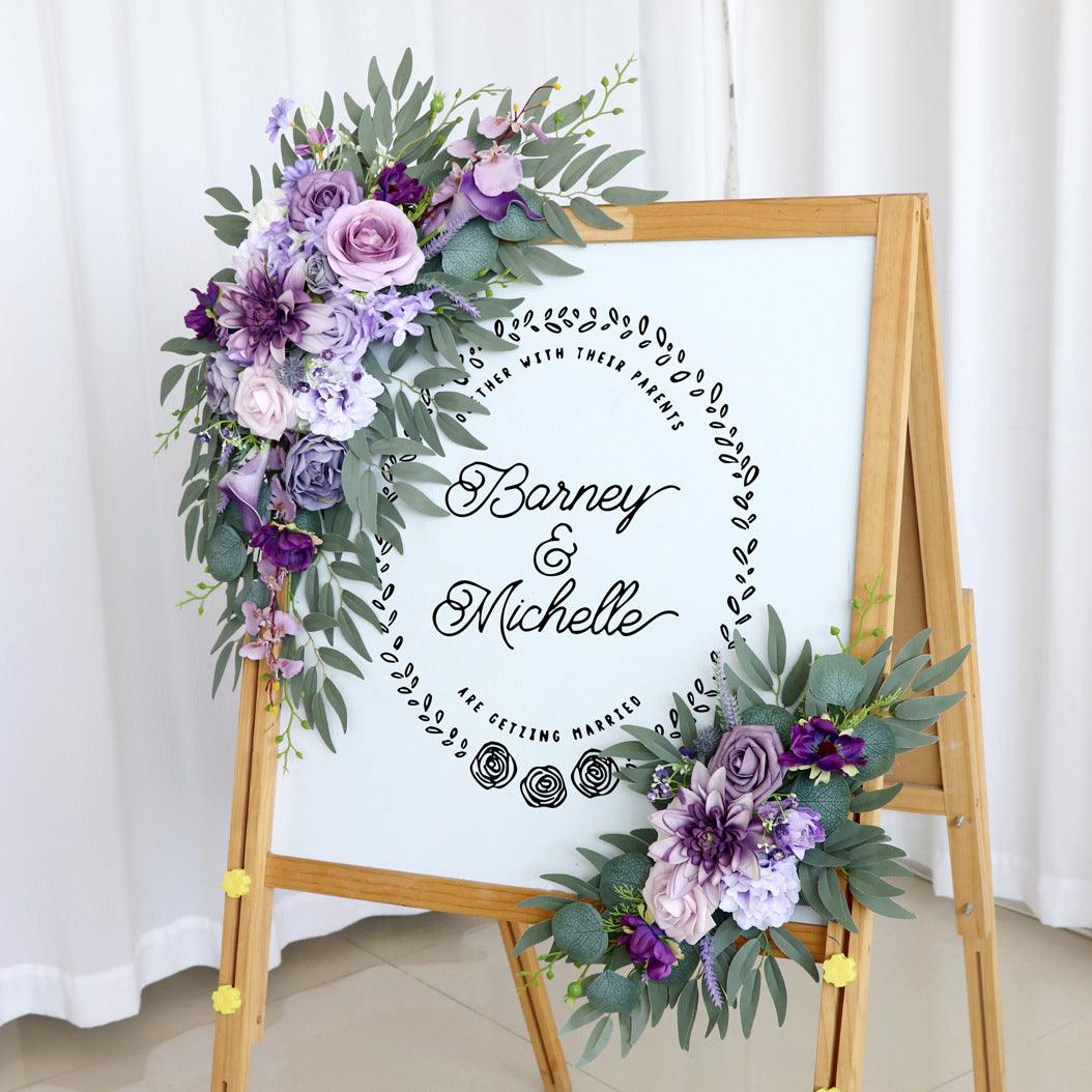 Wedding Arch Flower Simulation Lilac Purple Rose Welcome Sign Wedding Party