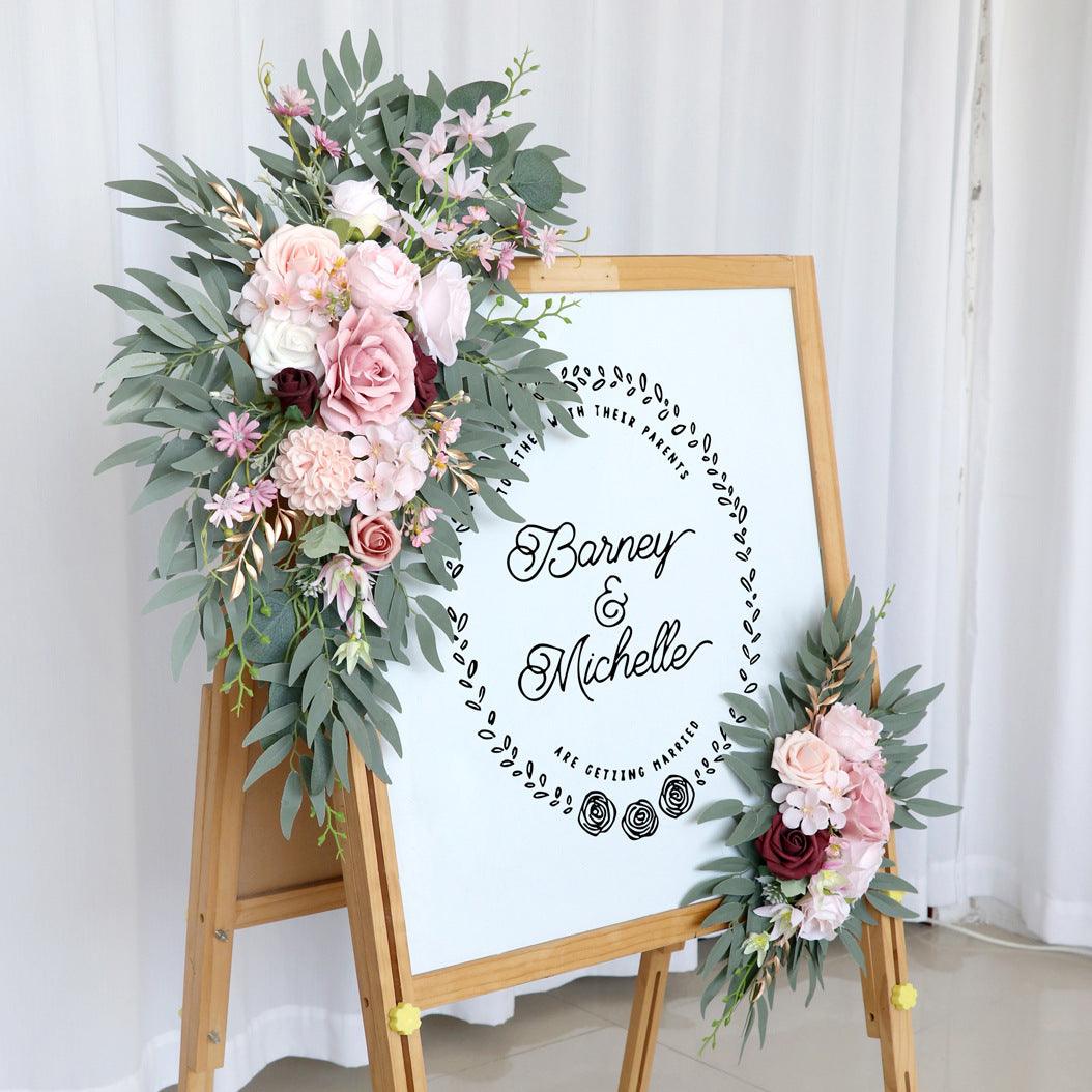 Wedding Arch Flower Imitation Bean Paste Pink Rose Welcome Sign Wedding Party