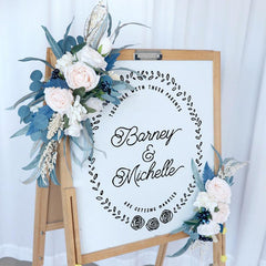 Simulated Peacock Blue Champagne Rose Art Wedding Welcome Sign Decorative Corner Flower Prop