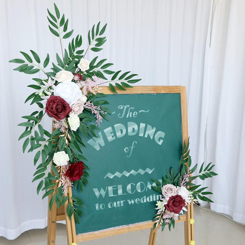 Simulated White Wine Red Rose Silk Flower Wedding Welcome Sign Flower Art Guide Sign Props