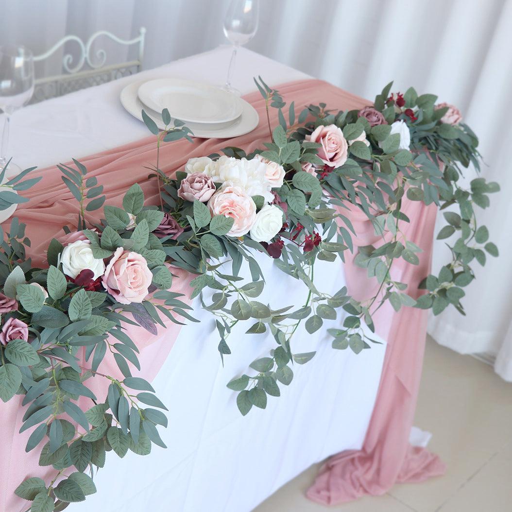 Simulated Rose Strip Pink White Bean Sand Pink Rose Vine Table Flower Vine Wedding Decoration Background