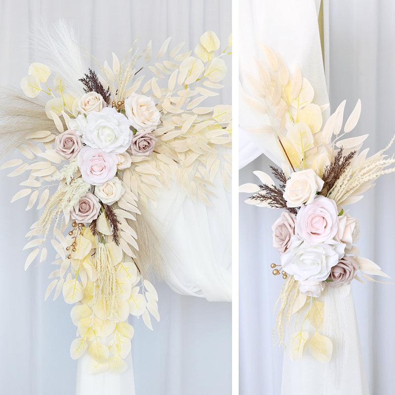 Simulated Arch Decoration Wedding Scene Welcome Sign Beige White Corner Flower Arrangement