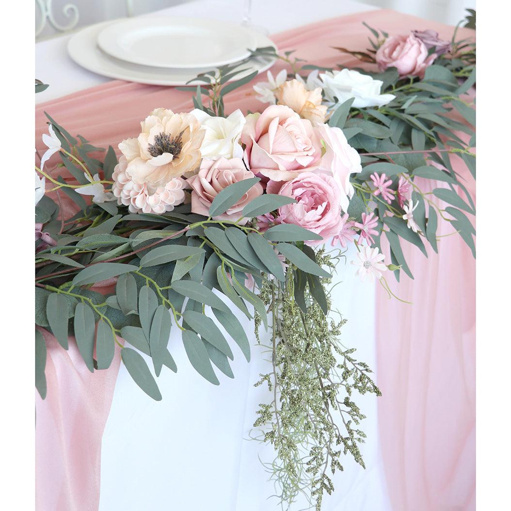 Simulated Rose Stripe Bean Paste Powder Hollow Grass Table Flower Rose Vine Wedding Decoration Background