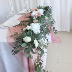 Long shallow lotus root powder white rose vine wedding simulation table flower decoration