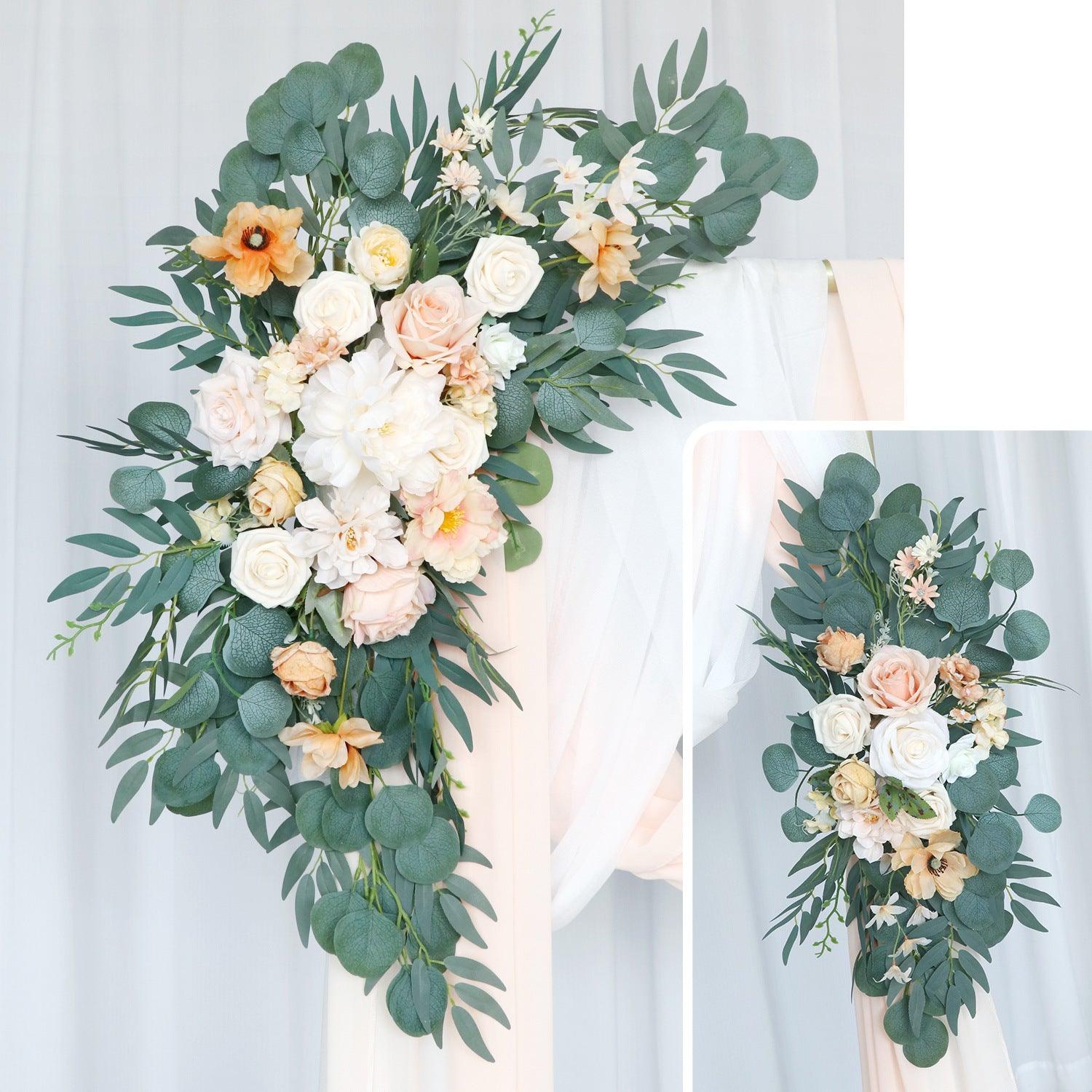 Light Champagne Roses Wedding Arch Hanging Corner Floral Decor