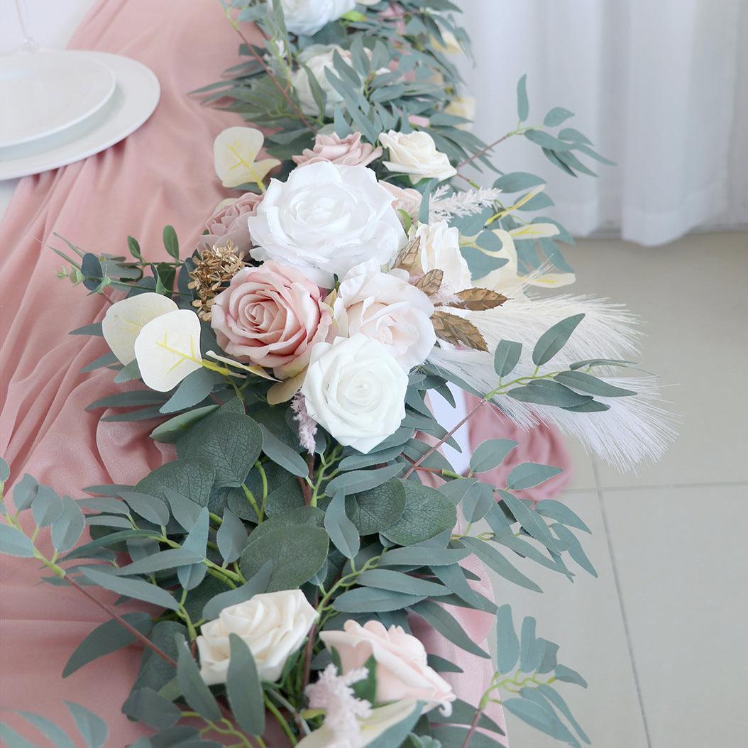 Simulated Rose Strip Champagne Pink White Table Flower Outdoor Wedding Decoration Background