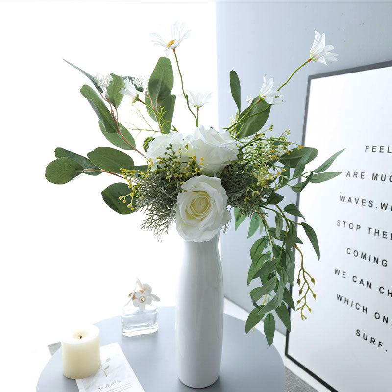 White simulated velvet rose bouquet desktop decoration