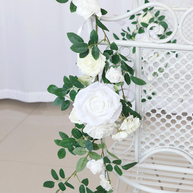 Simulated Huasen Series White Rose Vine Chair Back Flower Wedding Chair Back Flower Decoration