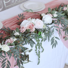 Long shallow lotus root powder white rose vine wedding simulation table flower decoration