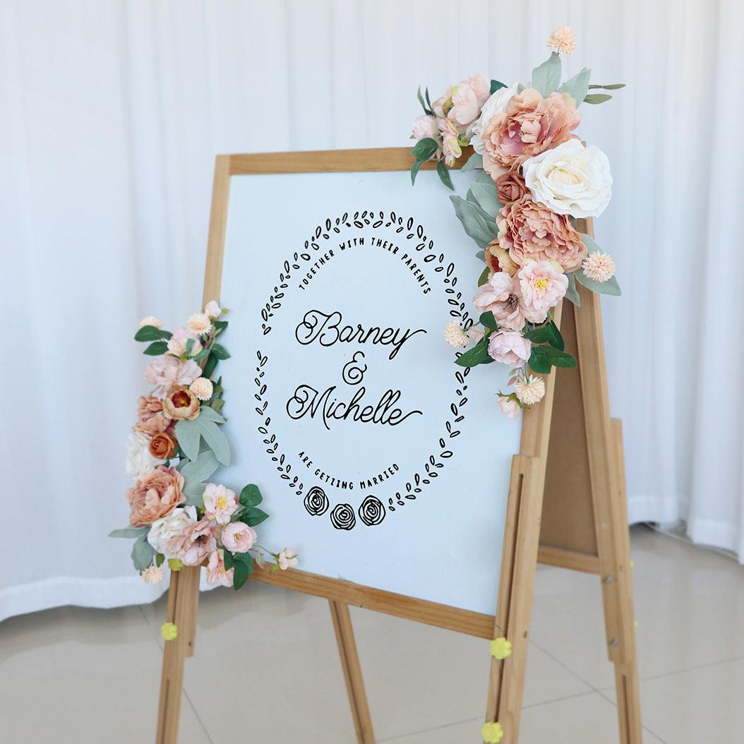 Simulated Caramel Champagne Silk Flower Wedding Welcome Sign Flower Art Guide Sign Props