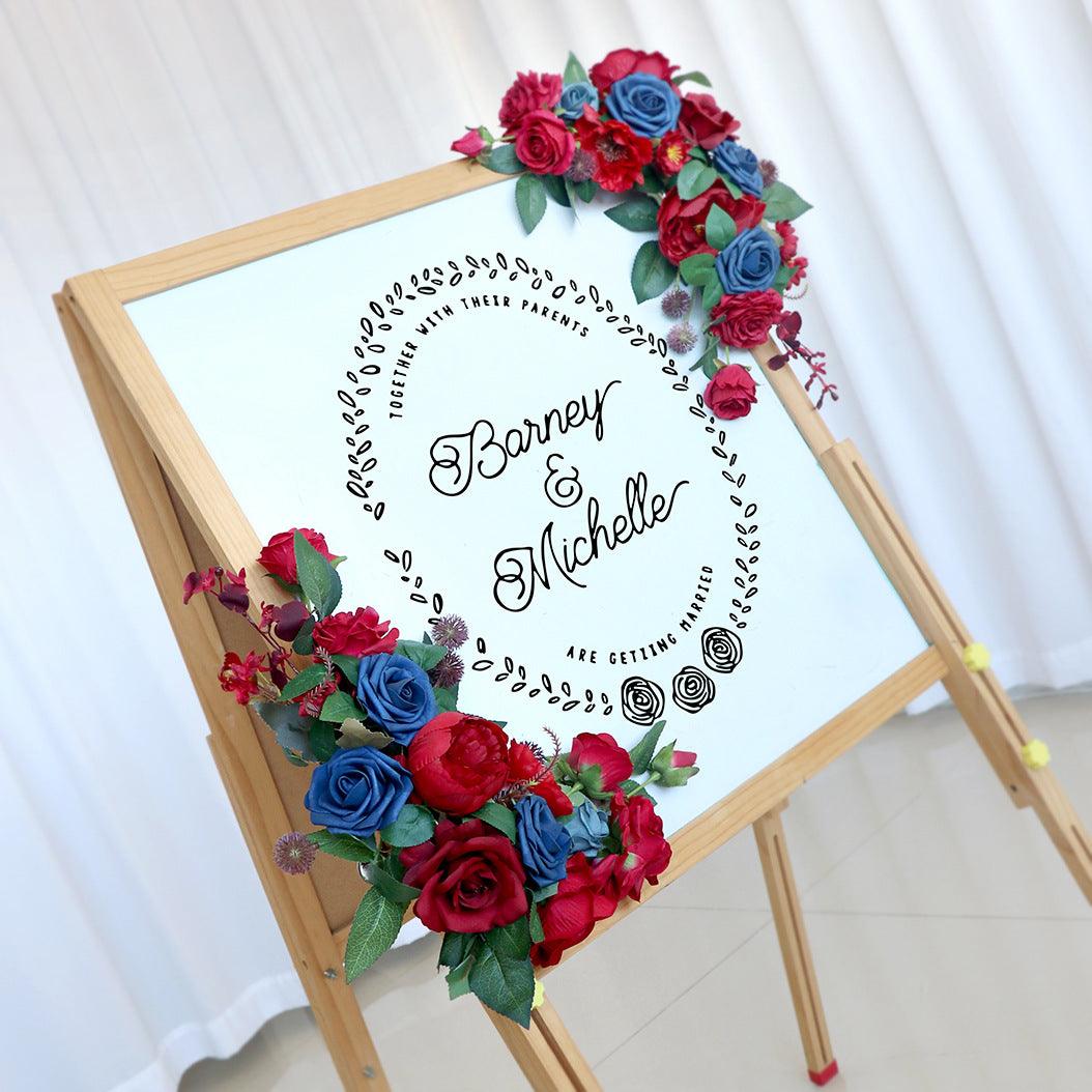 Wedding Arch Flower Imitation Wine Red Royal Blue Corner Flower Rose Welcome Sign Wedding Party