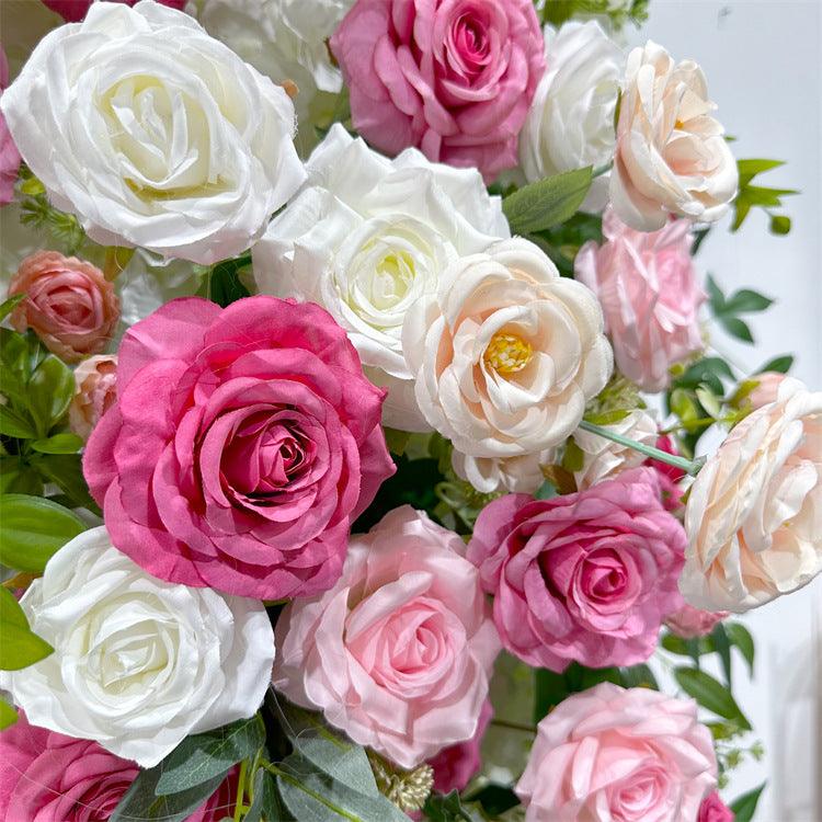 Uflower Hot Pink white Rose Green Leaves Floral Door Arch Wedding Party Backdrop Decoration