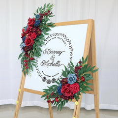 Simulated Wine Red Royal Blue Rose Art Wedding Welcome Sign Decorative Corner Flower Prop