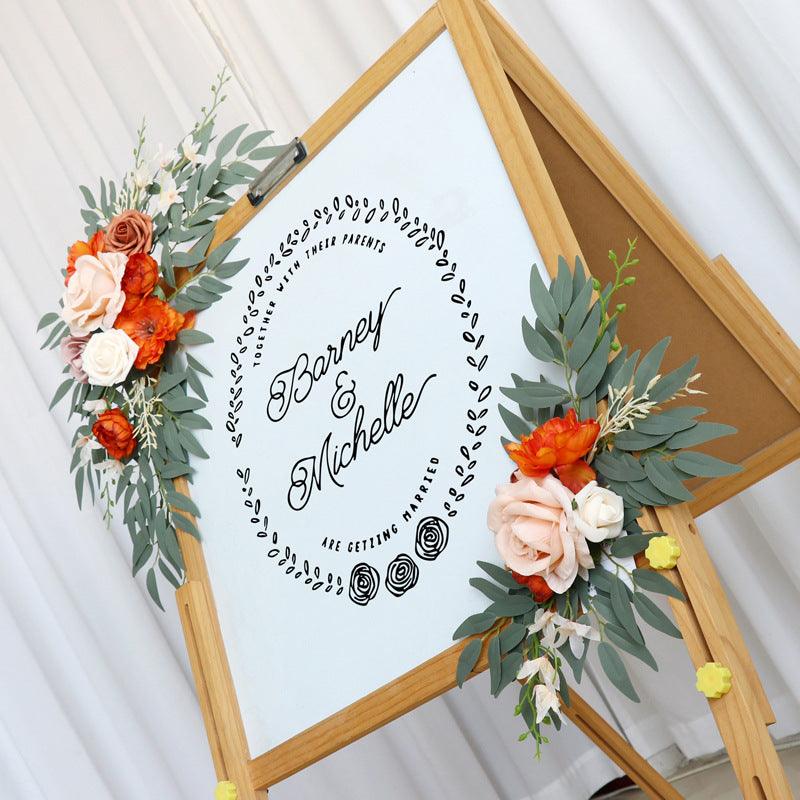 Wedding Arch Flower Imitation Champagne Orange Rose Welcome Sign Wedding Party