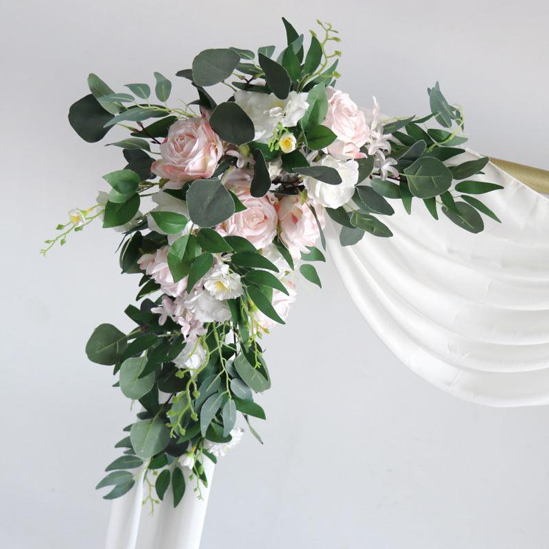 Pink Whiee Rose Wedding Arch Hanging Corner Floral Decor