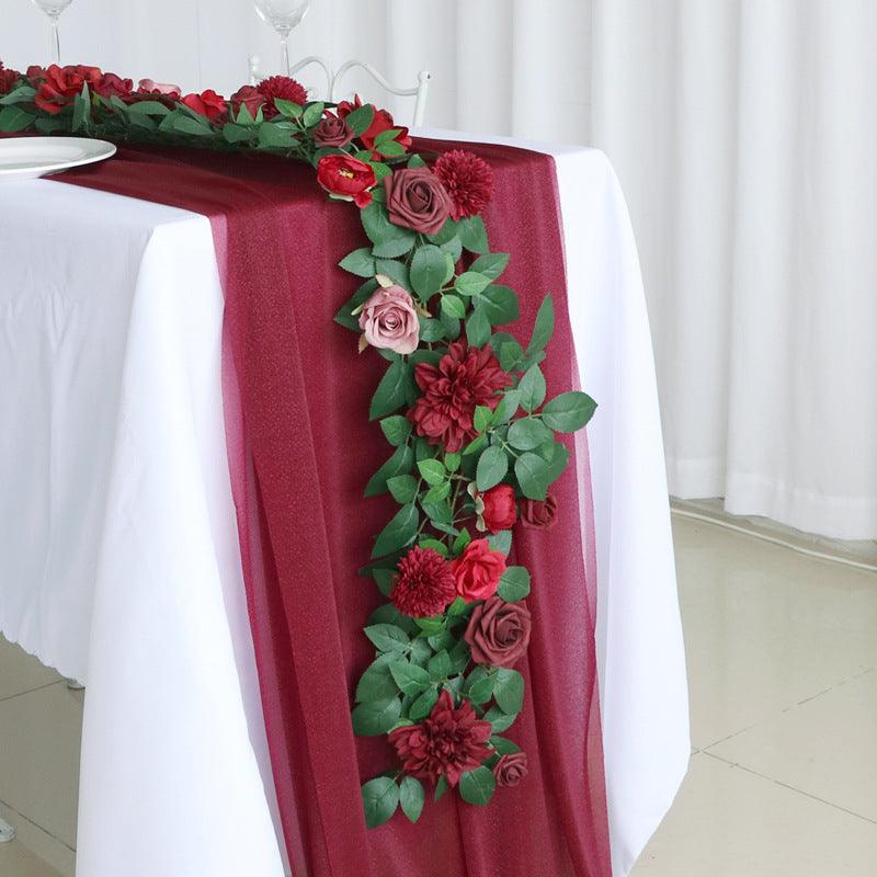 Simulated Rose Strip Wine Red Rose Table Flower Rose Vine Wedding Decoration Background