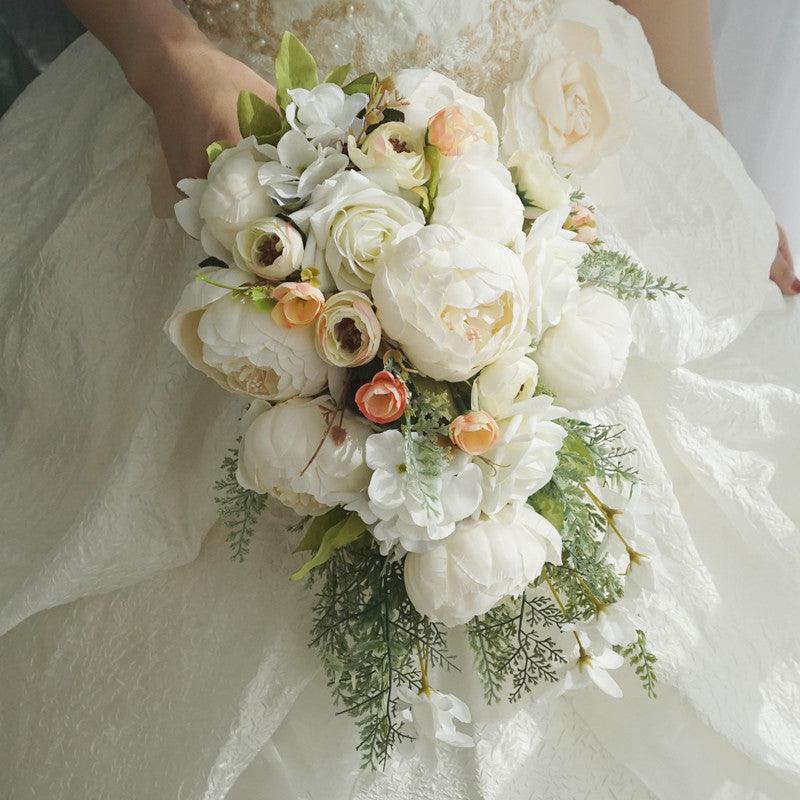 New Bride's peony rose drooping bouquet