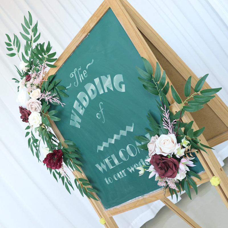 Simulated White Wine Red Rose Silk Flower Wedding Welcome Sign Flower Art Guide Sign Props