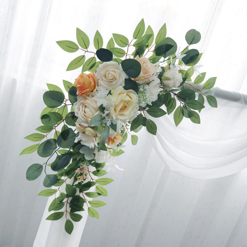 Light Orange White Wedding Arch Corner Flower Decor