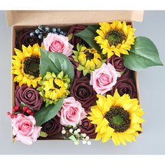 Simulation Flower Flower Box Wedding Birthday Valentine's Day Gift Box Flower Head with Rod DIY