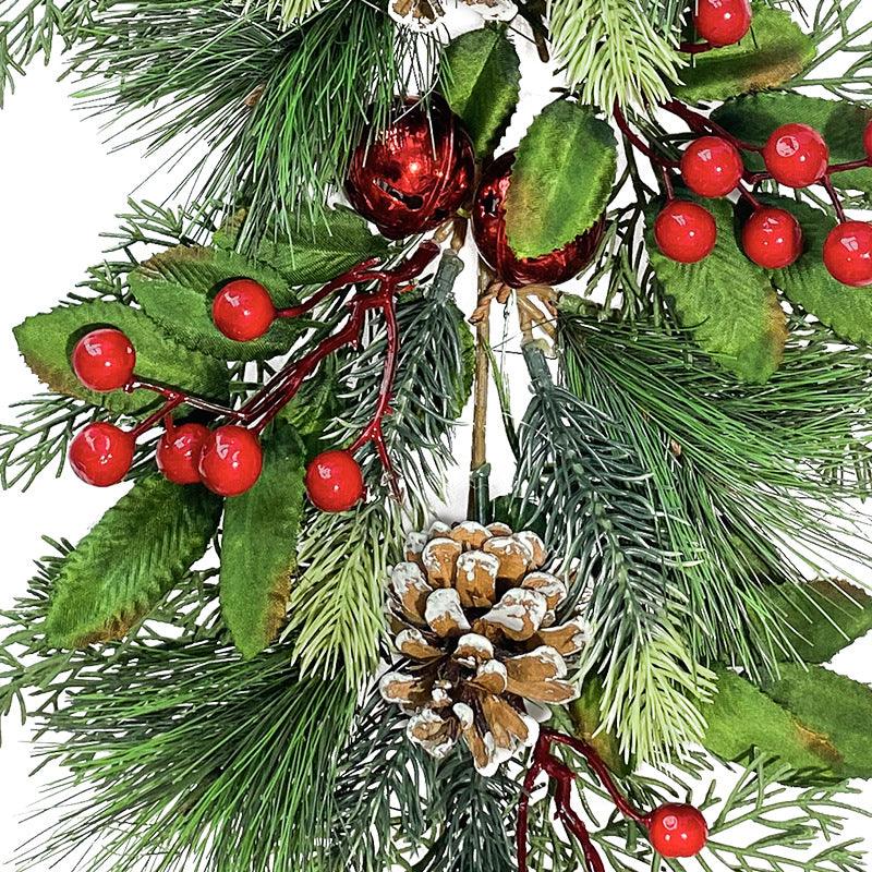 Simulation pine needle wall hanging Christmas bells colourful ball holiday atmosphere decoration artificial pine needle wall hanging