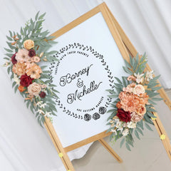 Simulated Dirty Orange Wine Red Flower Art Wedding Welcome Sign Decorative Corner Flower Prop