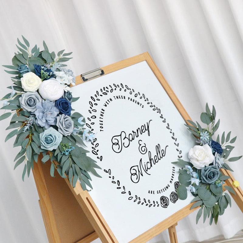 Simulated haze blue rose art wedding welcome sign decoration corner flower props