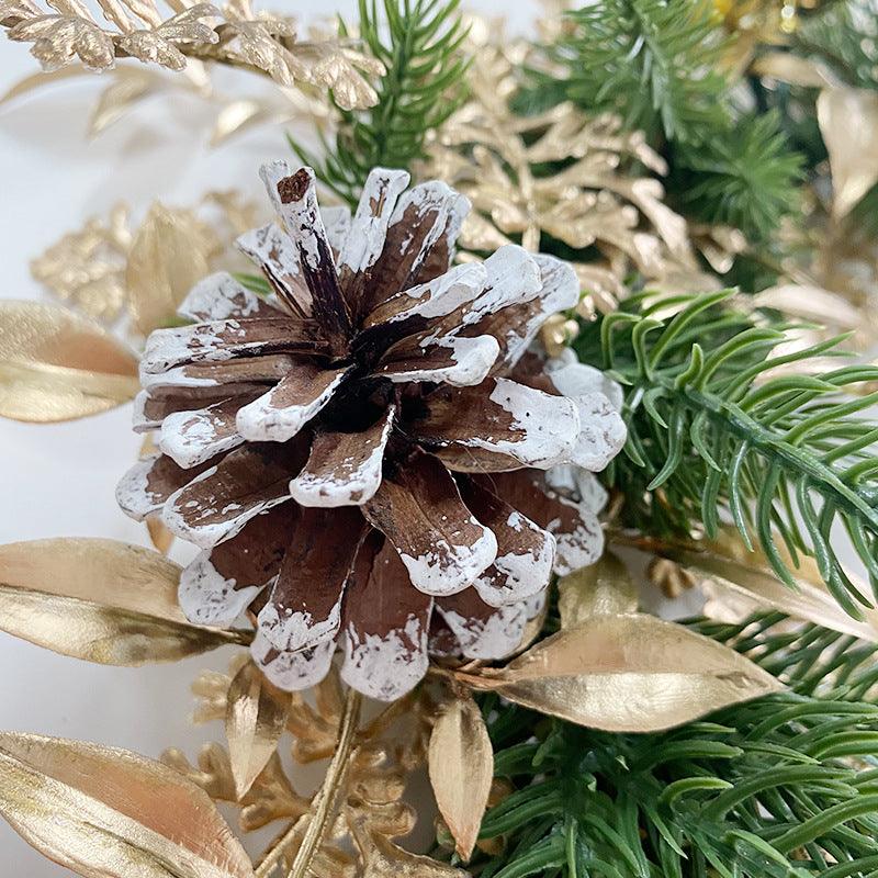 Simulation Pine Needles Rattan Christmas Gold Coloured Ball Leaves Pine Cones Indoor Fireplace Wall Hanging Decoration