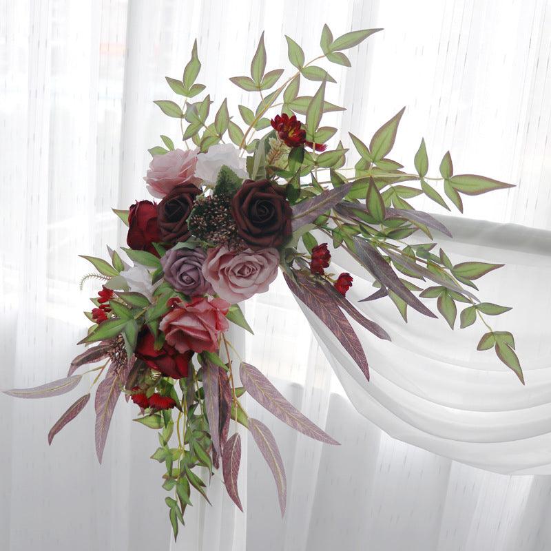 Burgundy Roses Wedding Arch Hanging Corner Floral Decor