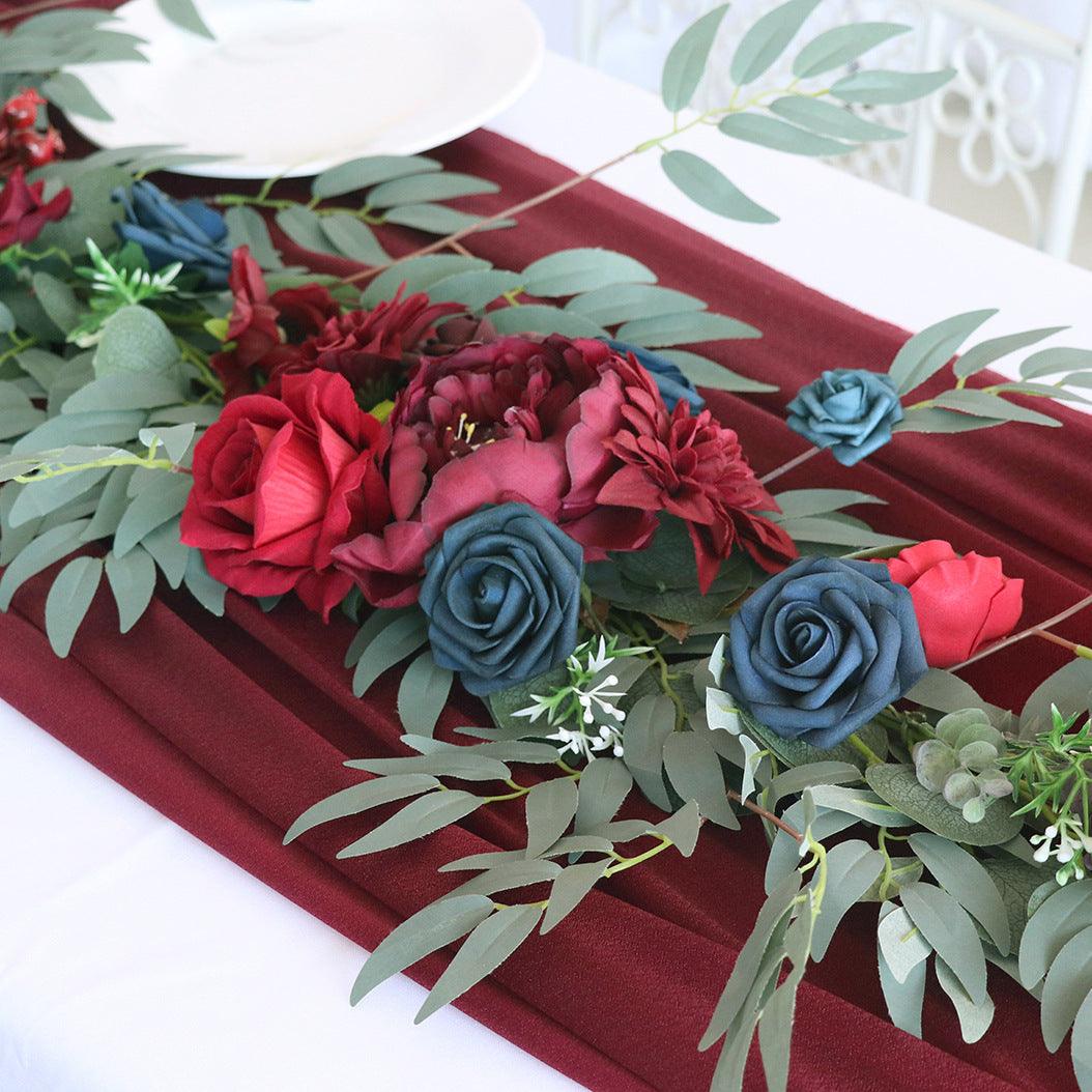 Simulated Rose Strip Wine Red Royal Blue Table Flower Rose Vine Wedding Decoration Background