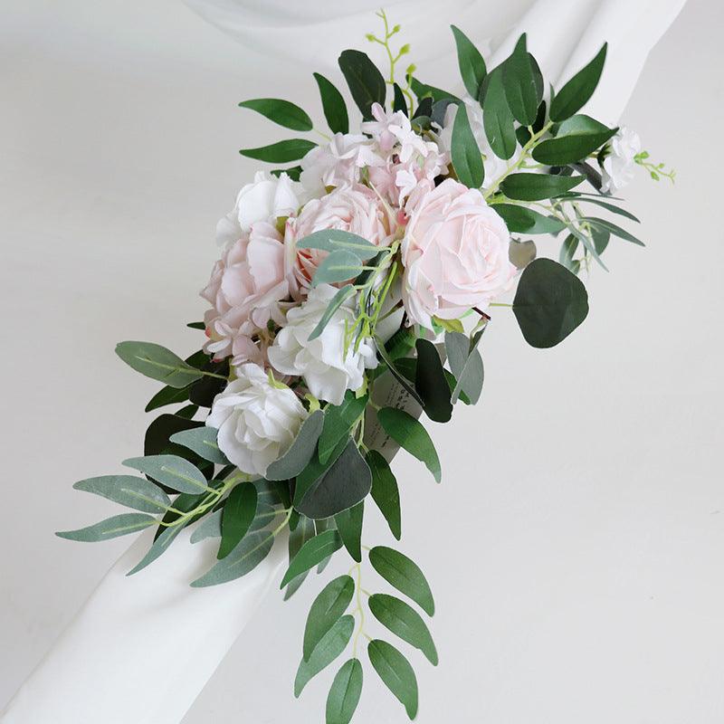 Pink White Rose Wedding Arch Hanging Corner Floral Decor