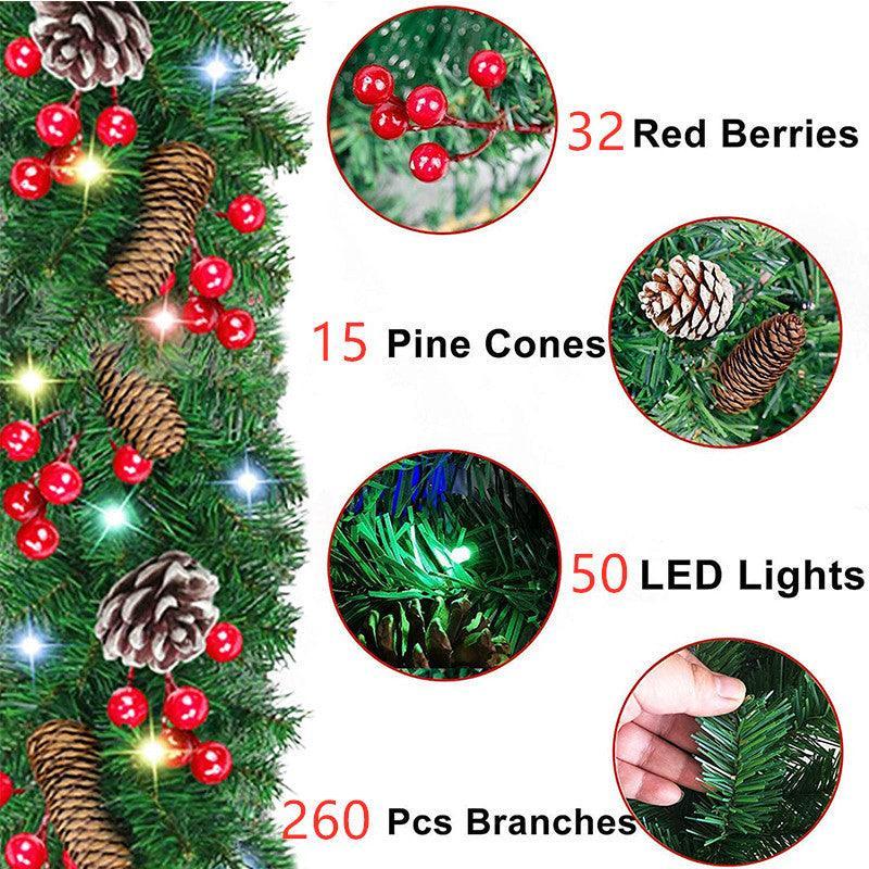 2.7m PVC Christmas Decoration Rattan Wreath - Uflower - Uflower