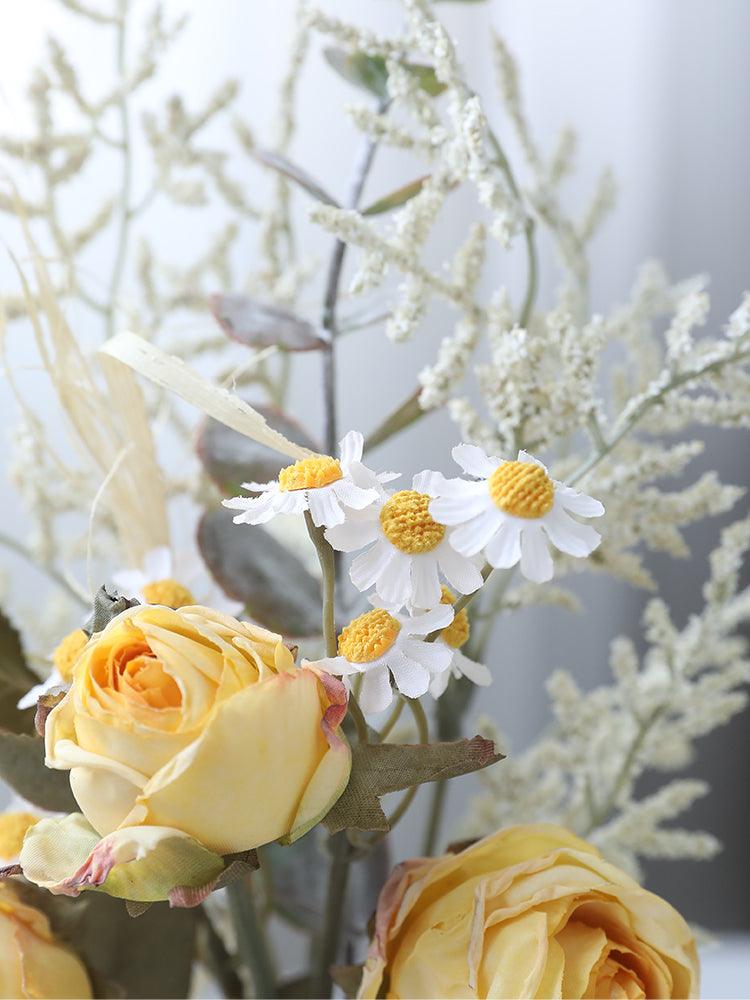 Simulated rose and daisy bouquet decoration for living room dining table