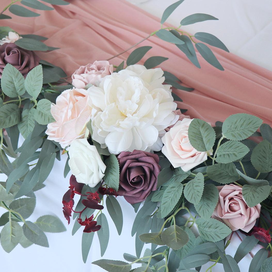 Simulated Rose Strip Pink White Bean Sand Pink Rose Vine Table Flower Vine Wedding Decoration Background