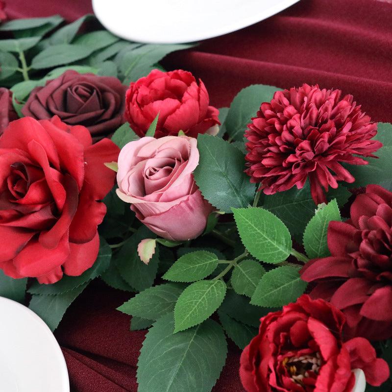 Simulated Rose Strip Wine Red Rose Table Flower Rose Vine Wedding Decoration Background