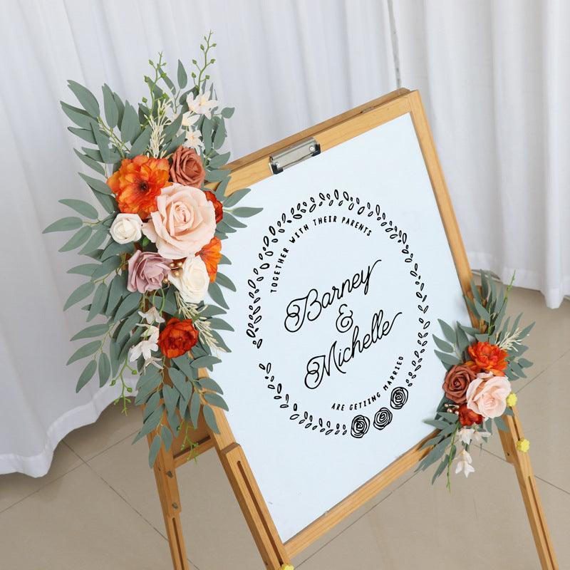 Wedding Arch Flower Imitation Champagne Orange Rose Welcome Sign Wedding Party