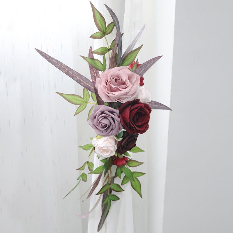 Burgundy Roses Wedding Arch Hanging Corner Floral Decor