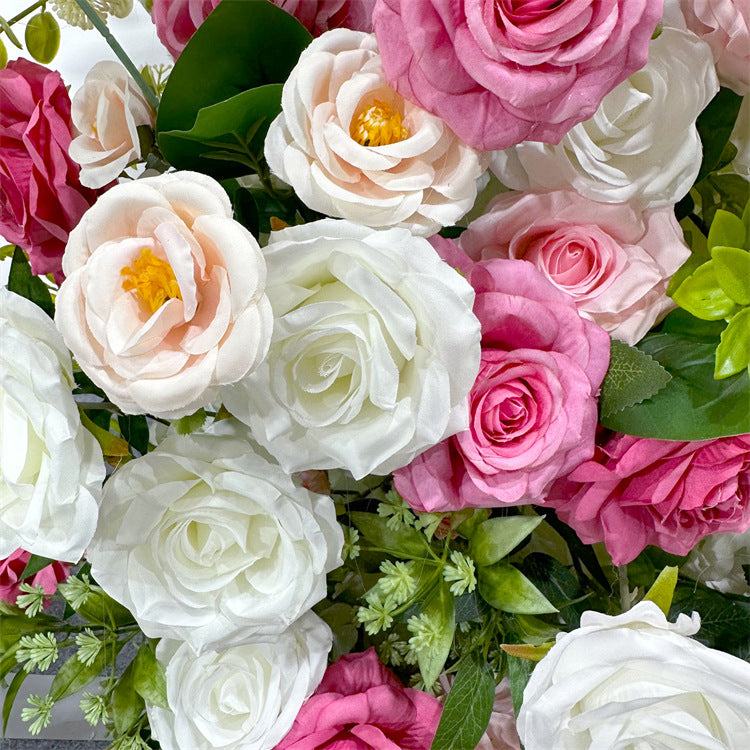 Uflower Hot Pink white Rose Green Leaves Floral Door Arch Wedding Party Backdrop Decoration
