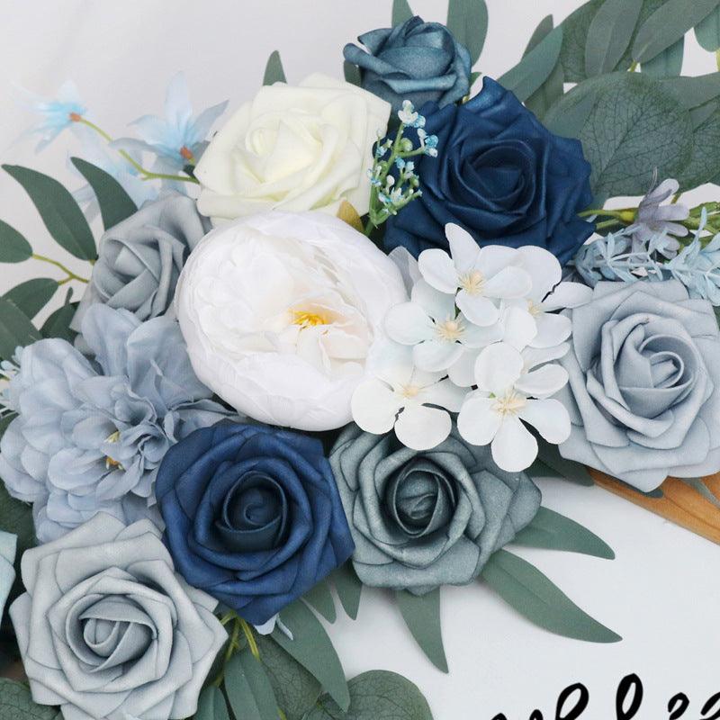 Simulated haze blue rose art wedding welcome sign decoration corner flower props