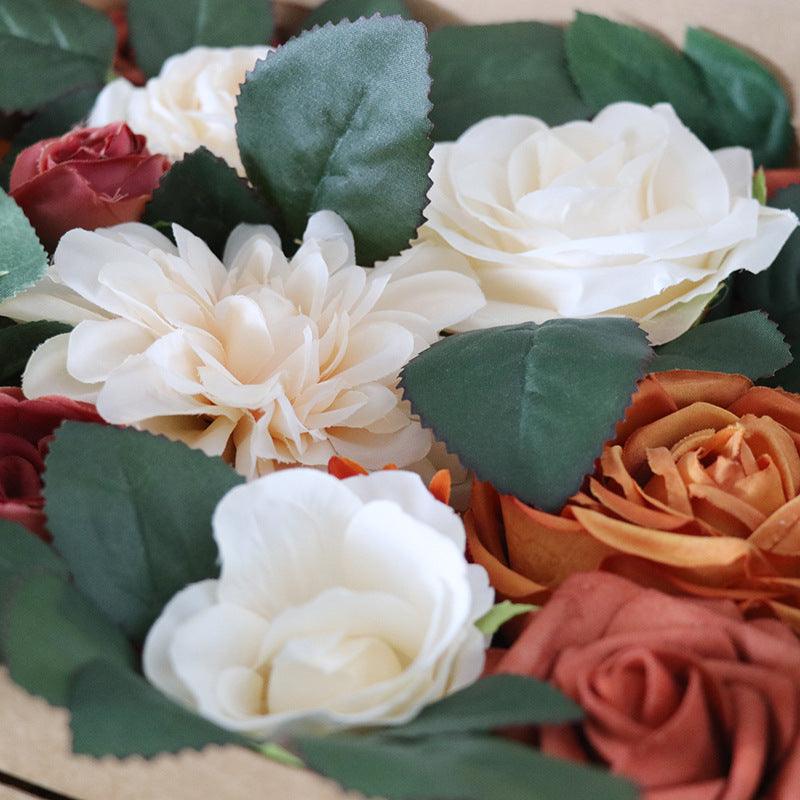 Wedding Birthday Proposal Flower Box Simulation Rose Valentine's Day Gift Box Flower Head with Rod DIY