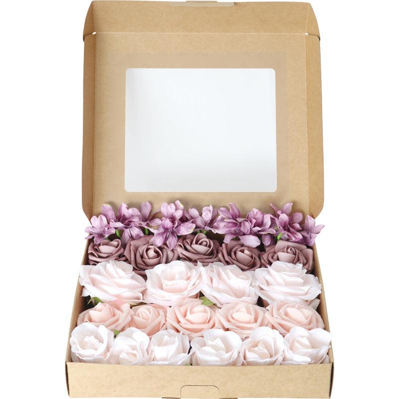 Simulation flowers PE roses boxed flower head with rod Diy home bouquet wedding birthday gift