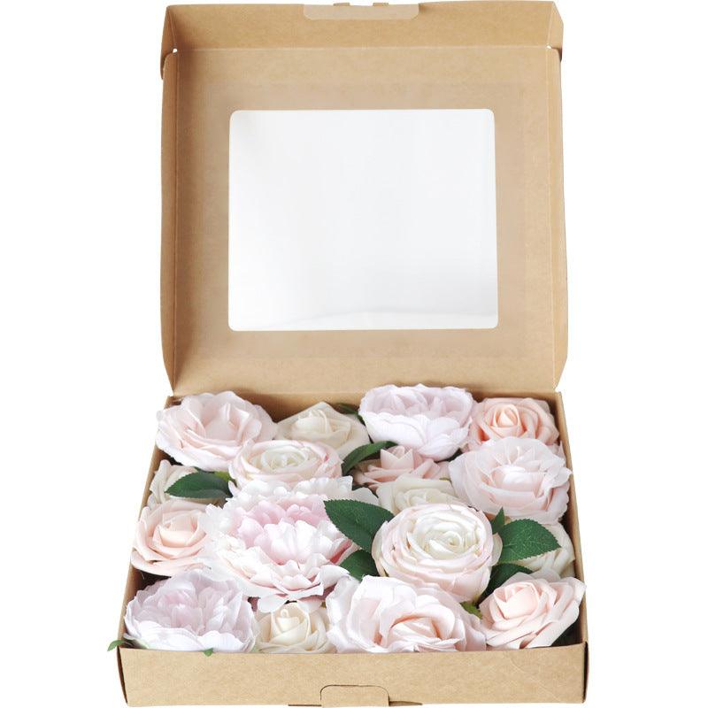 Simulation Boxed Flowers Wedding Birthday Valentine's Day Party Favour Box Flower Head with Rod Diy