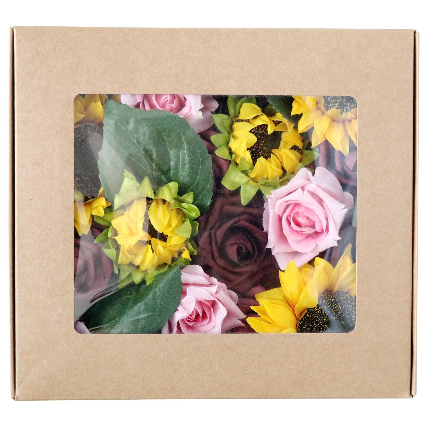 Simulation Flower Flower Box Wedding Birthday Valentine's Day Gift Box Flower Head with Rod DIY